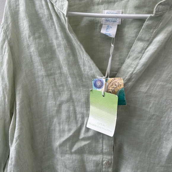 Women's large light green Sigrid Olsen 100:/: linen tunic button down shirt - Picture 8 of 13